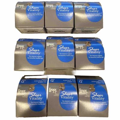 (9) LEGGS Q NUDE Sheer Energy Sheer Vitality Control Top Sheer Toe Pantyhose